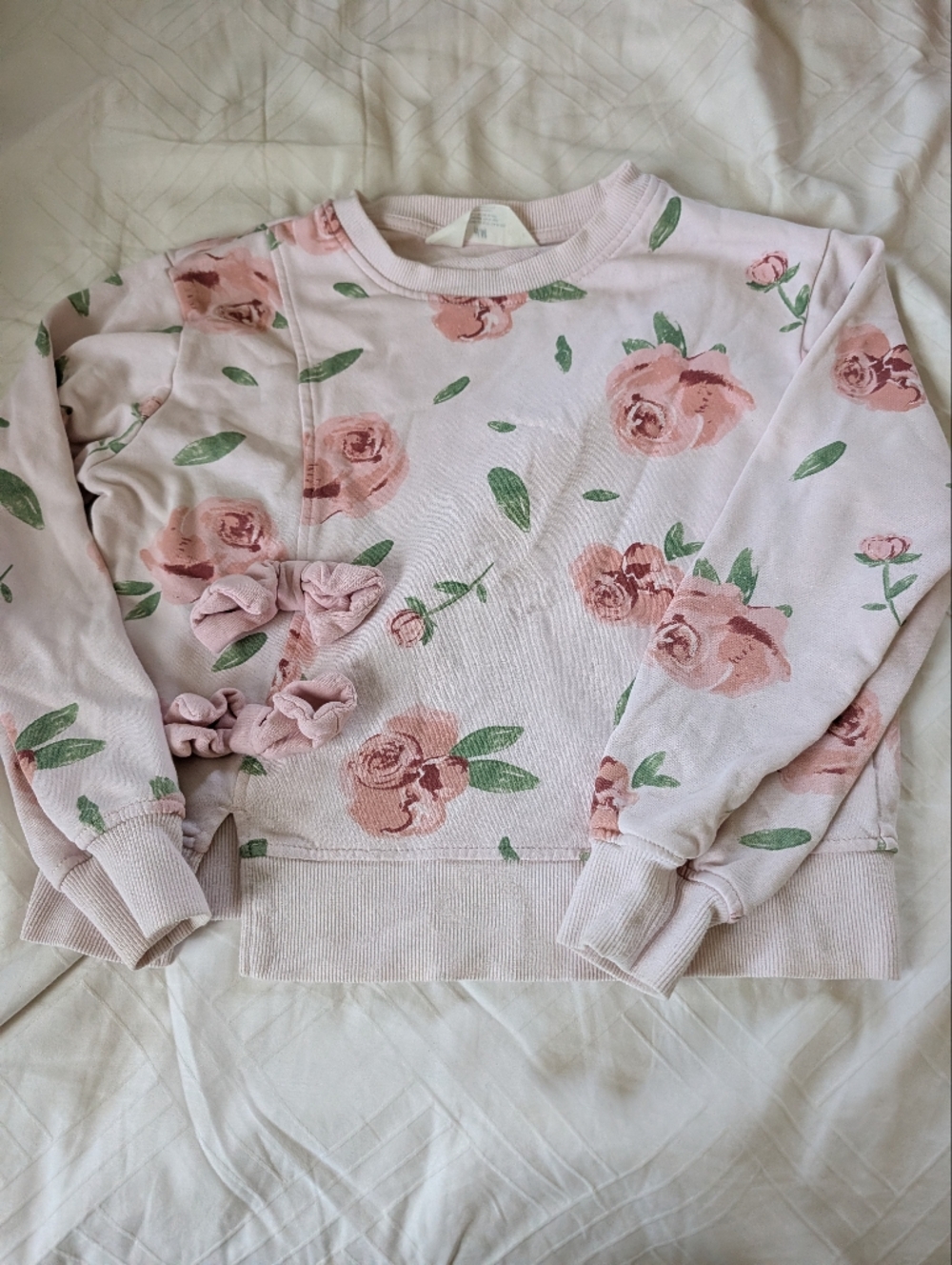 H&M Pink Floral Sweatshirt with Green Leaves